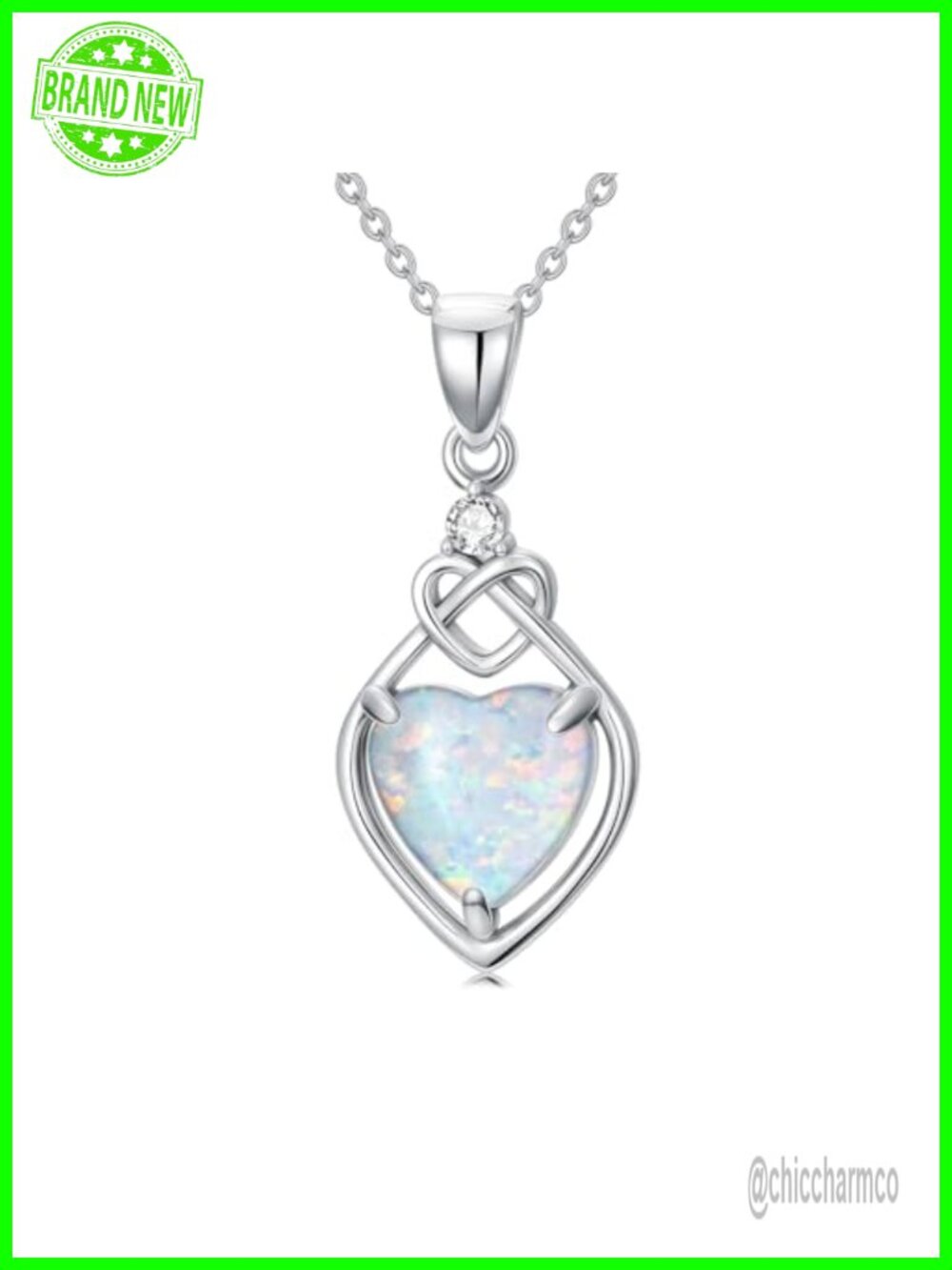 Heart Shaped Opal Pendant Necklace with Genuine Diamond in 925 Sterling Silver